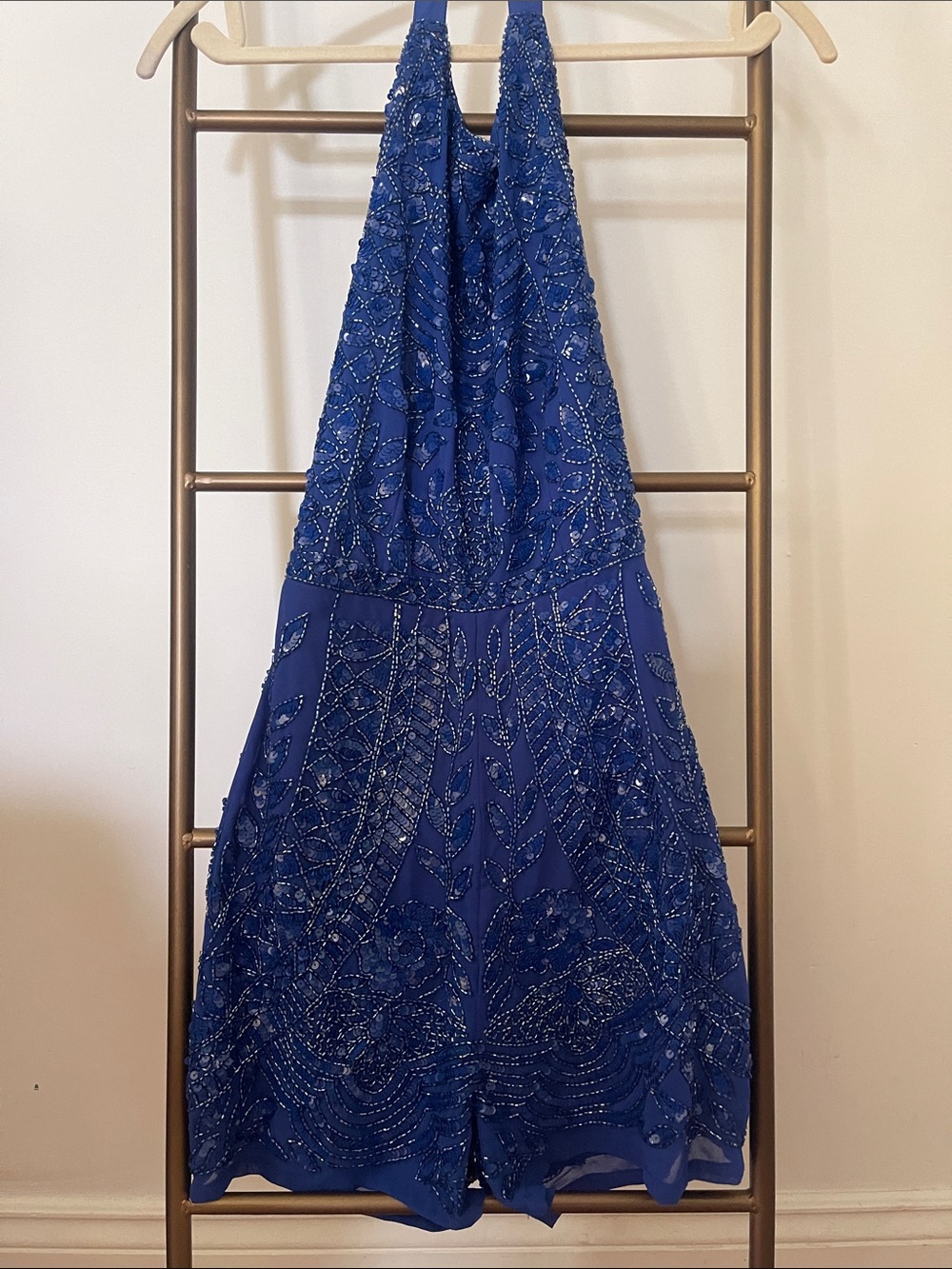 Maya Royal Blue Beaded Halter Jumpsuit